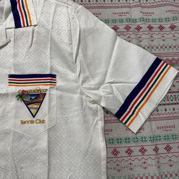 Casablanca Knitted Collar Short Sleeve Shirt White - Picture 3 of 8